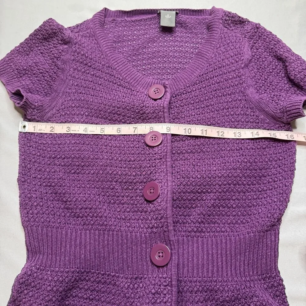 Ann Taylor Women’s M Purple Linen Cotton Short Sleeve Button Front Knit Cardigan